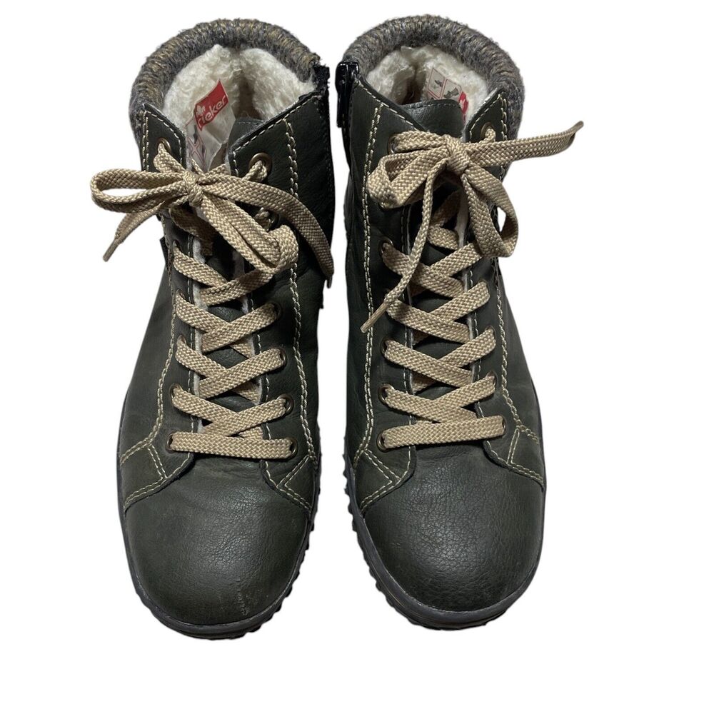 Rieker Boots 40 8 1/2‎ reen Leather Lined Ankle Zipper Lace Comfort Hiking